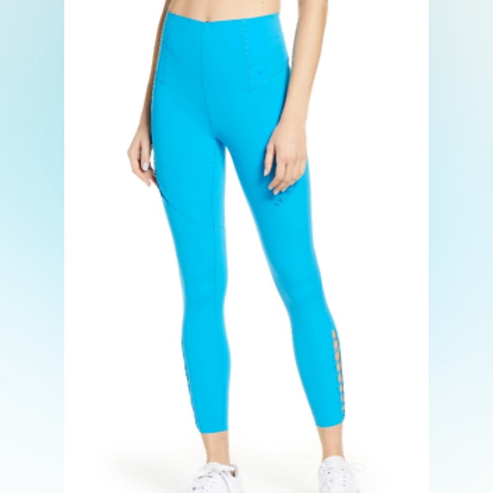 NIKE Dri fit Bungee Detail workout leggings In Aqua Blue XS